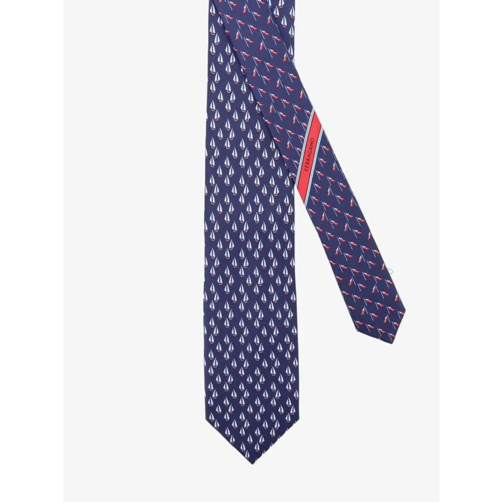 Ferragamo Men Catamarano Silk Tie With Nautica Print - Picture 2 of 2